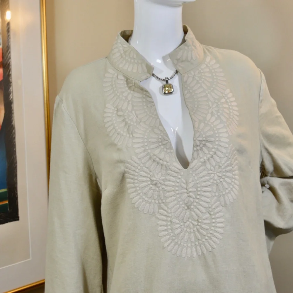 TORY BURCH V-Neck Long Sleeve Tunic Fit 10-12 Marked 14